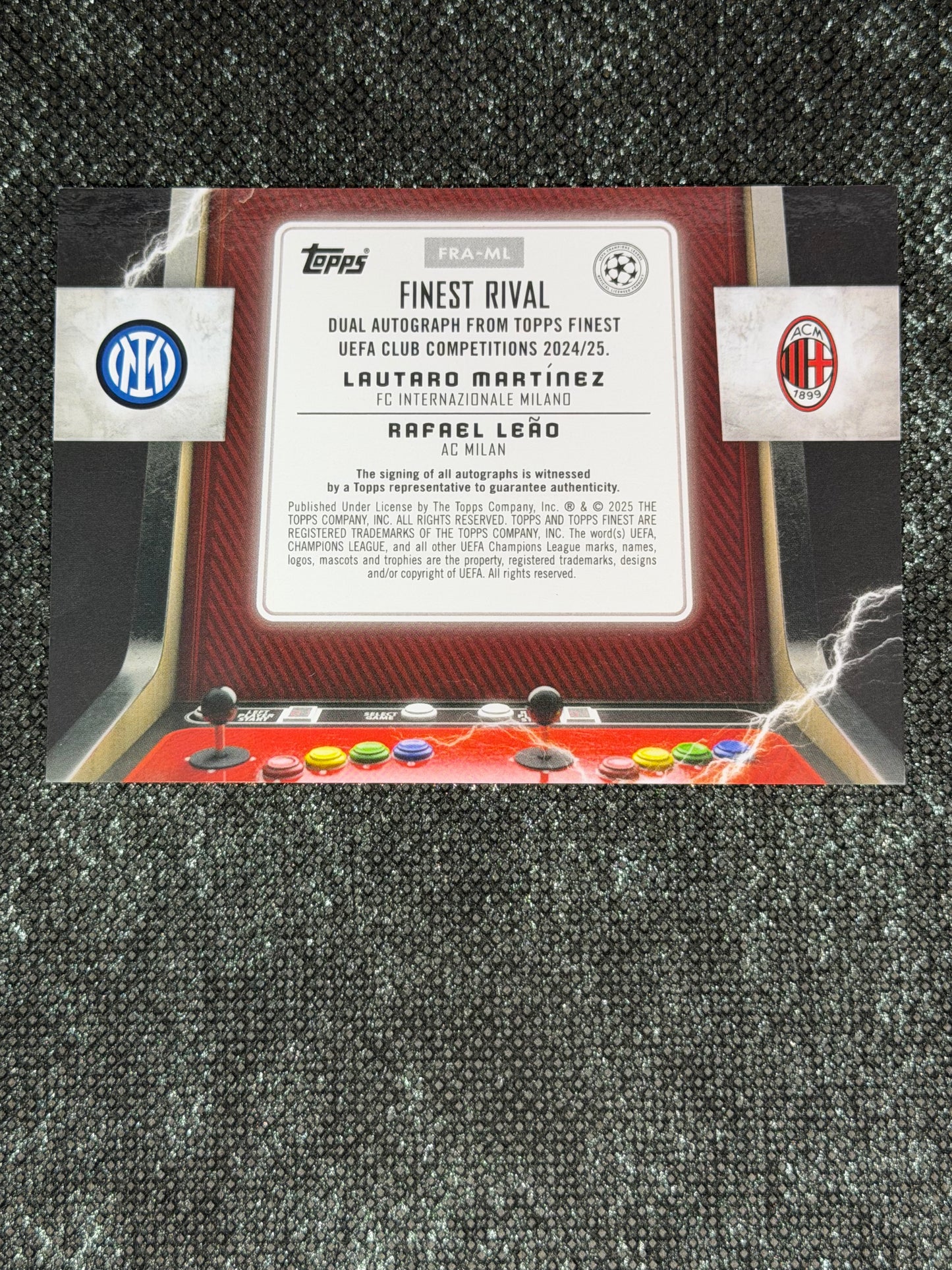 2024-25 Topps Finest UEFA Club Competitions Finest Rival Dual Autograph Gold 48/50 - Lautaro Martinez & Rafael Leao