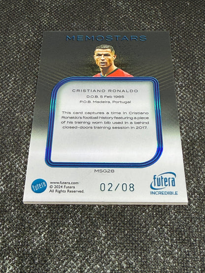 2024 Futera Incredible 23ct Gold Plated Frame Memostars Relic 02/08 - Cristiano Ronaldo