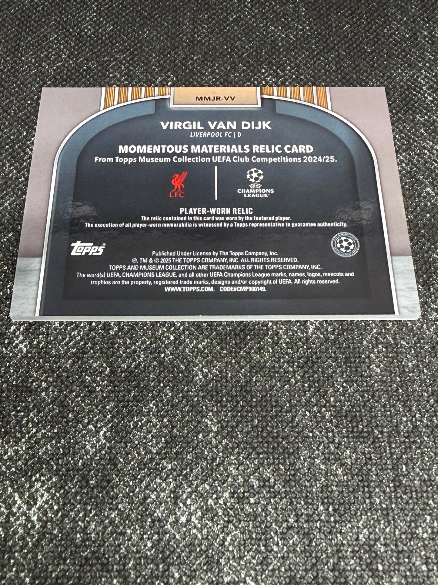 2024-25 Topps Museum Collection UEFA Club Competitions Momentous Relic Card 69/75 - Virgil Van Dijk
