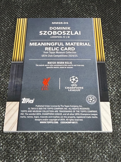 2024-25 Topps Museum Collection UEFA Club Competitions Meaningful Material Relic Card 257/299 - Dominik Szoboszlai