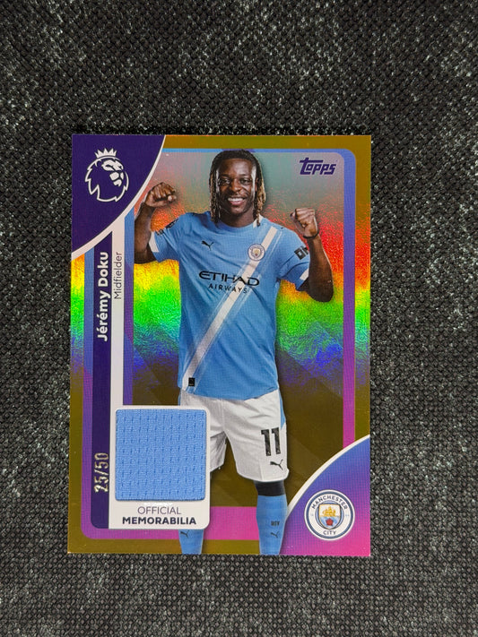 2025-26 Topps Premier League Soccer Premier Relics Gold 25/50 - Jeremy Doku