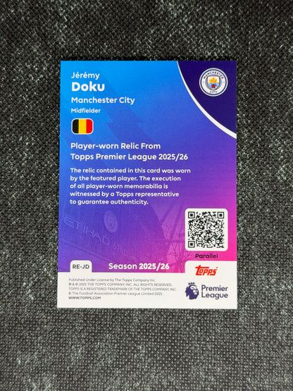 2025-26 Topps Premier League Soccer Premier Relics Gold 25/50 - Jeremy Doku