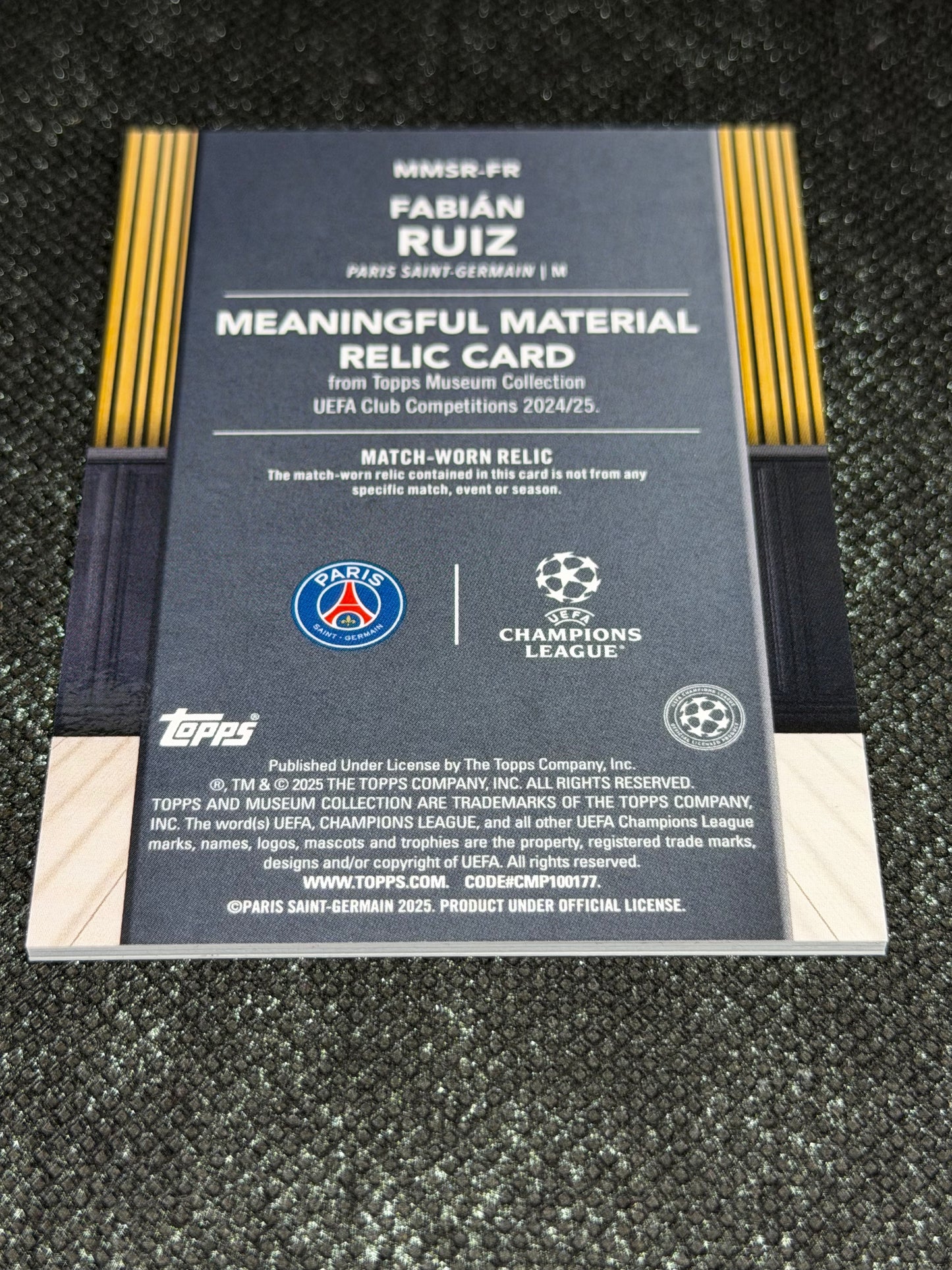 2024-25 Topps Museum Collection UEFA Club Competitions Meaningful Material Relic Card 003/199 - Fabian Ruiz