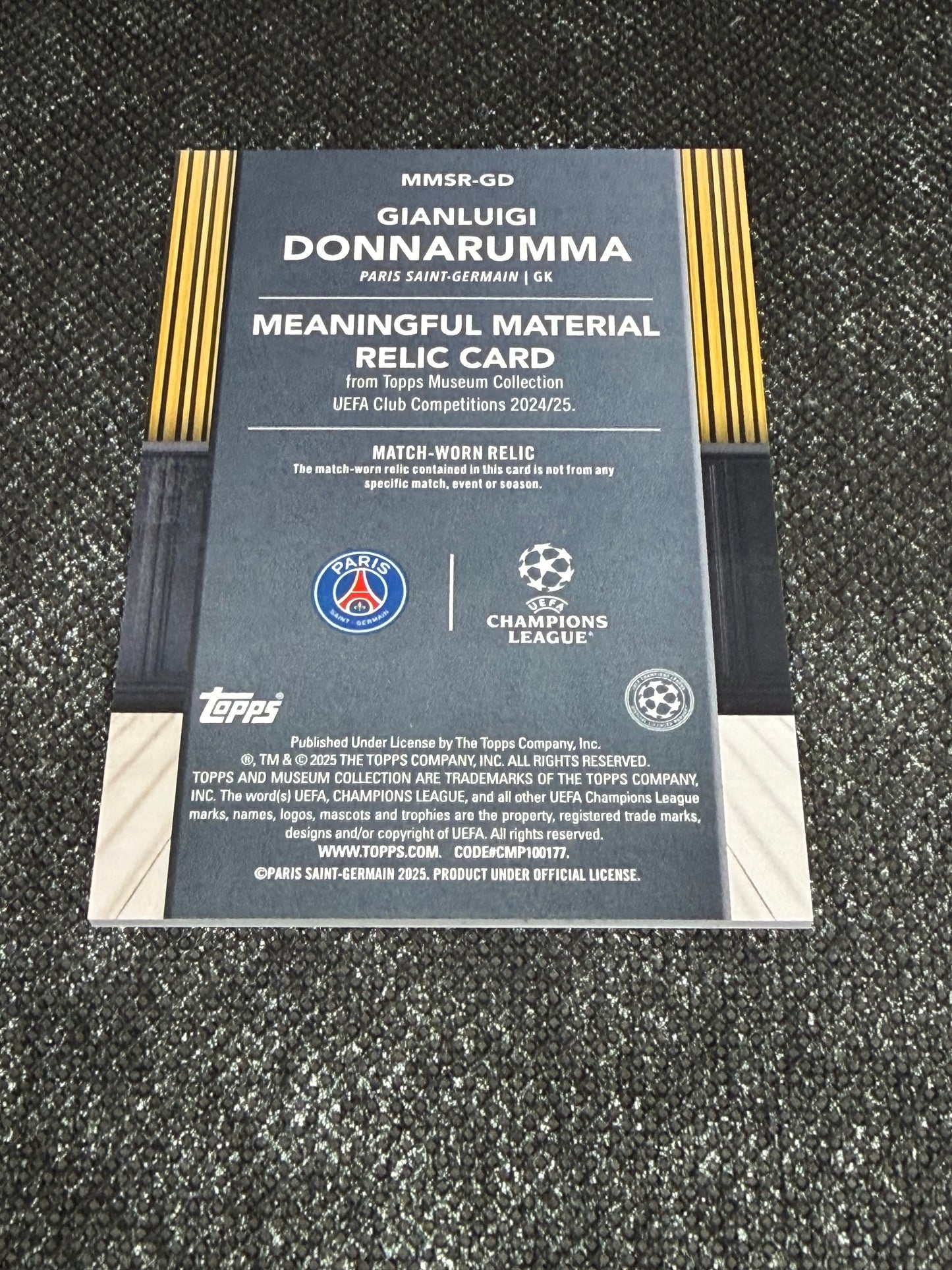 2024-25 Topps Museum Collection UEFA Club Competitions Meaningful Material Relic Card 035/199 - Gianluigi Donnarumma