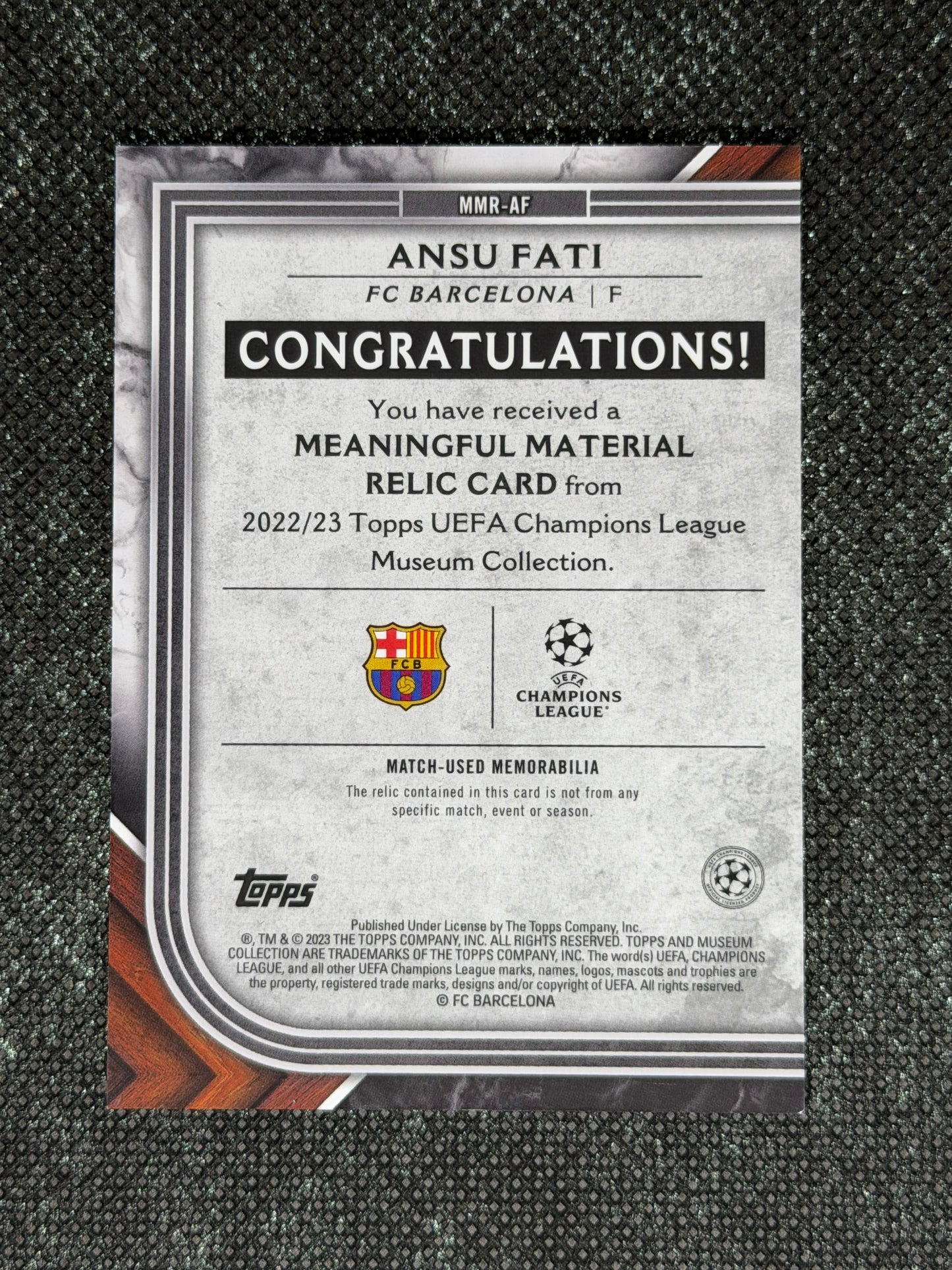 2022-23 Topps Museum Collection UEFA Club Competitions Meaningful Material Relic Card 02/25 - Ansu Fati