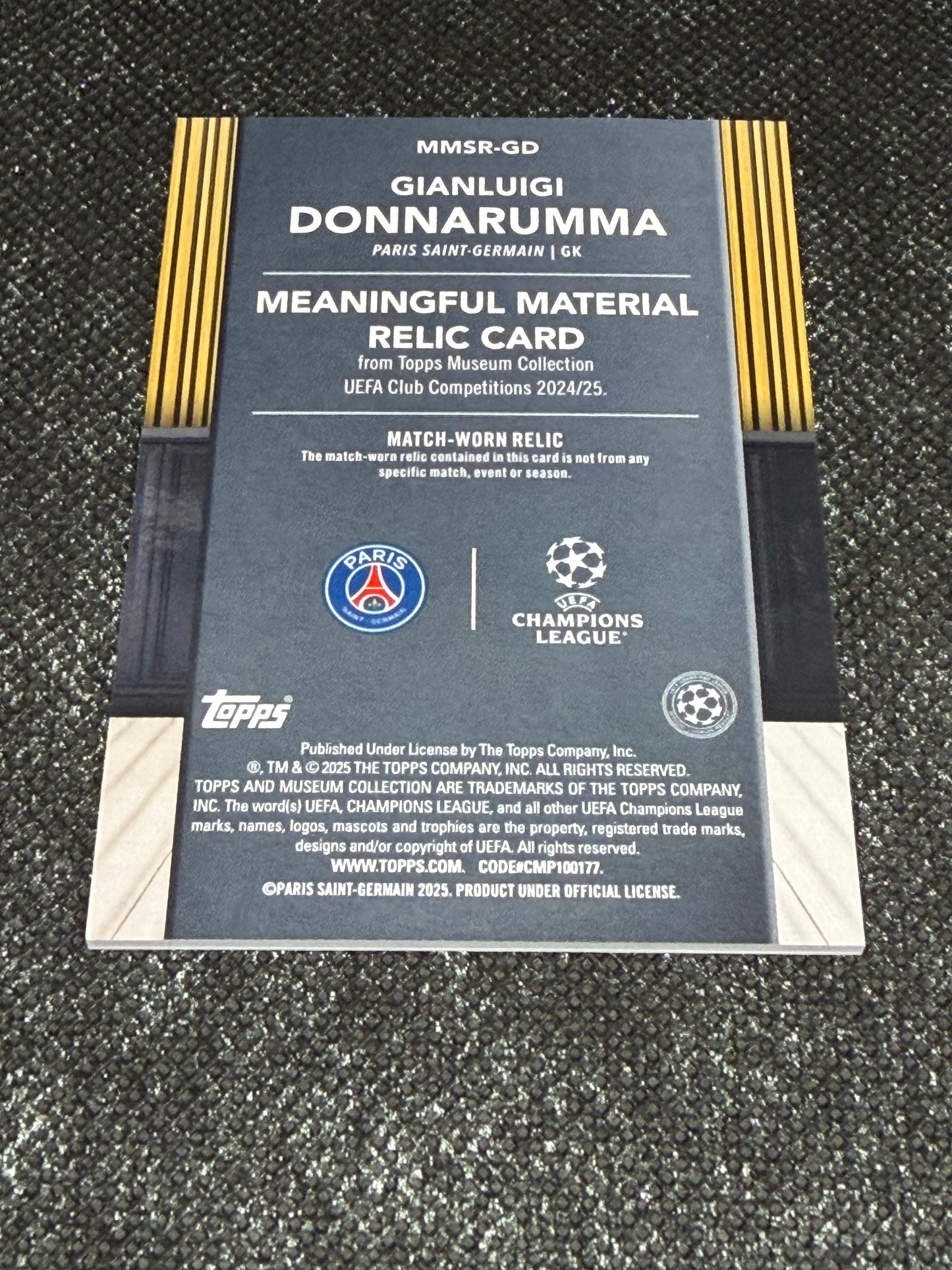 2024-25 Topps Museum Collection UEFA Club Competitions Meaningful Material Relic Card 228/299 - Gianluigi Donnarumma