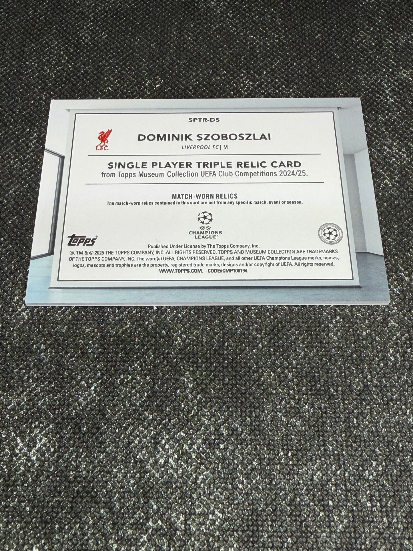 2024-25 Topps Museum Collection UEFA Club Competitions Single Player Triple Relic Card 26/75 - Dominik Szoboszlai