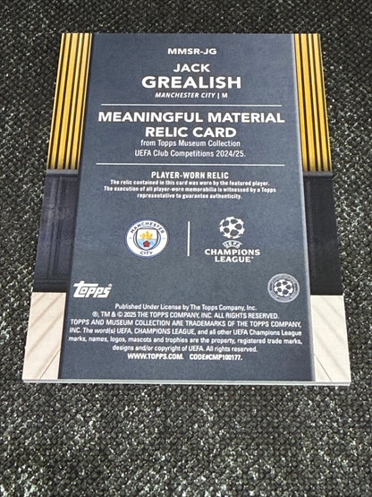 2024-25 Topps Museum Collection UEFA Club Competitions Meaningful Materials Relic Card 036/150 - Jack Grealish