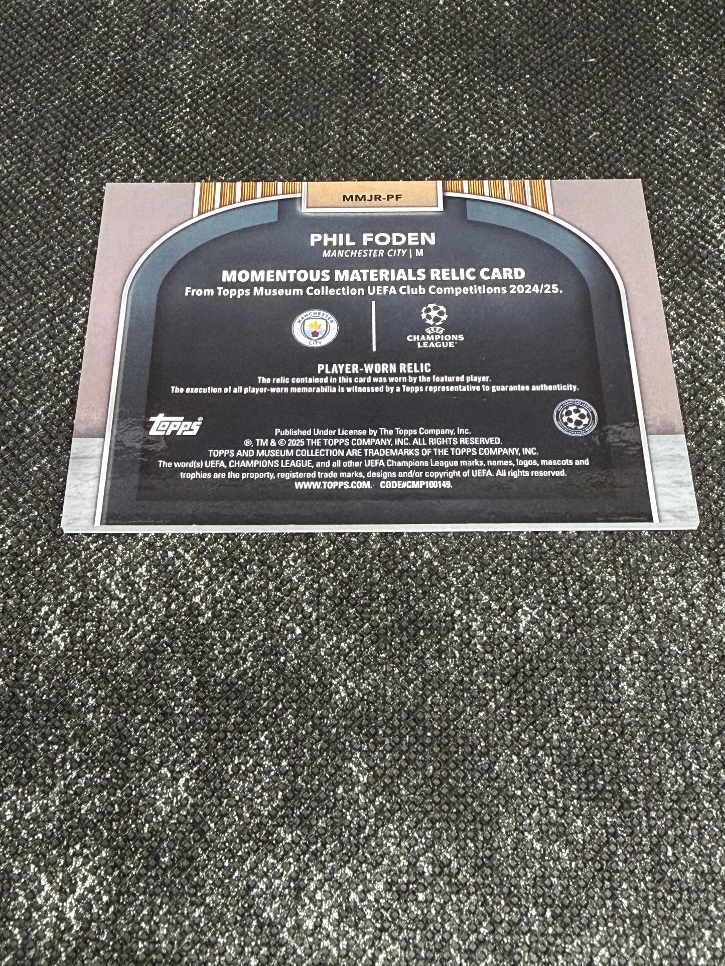 2024-25 Topps Museum Collection UEFA Club Competitions Momentous Materials Relic Card 139/150 - Phil Foden