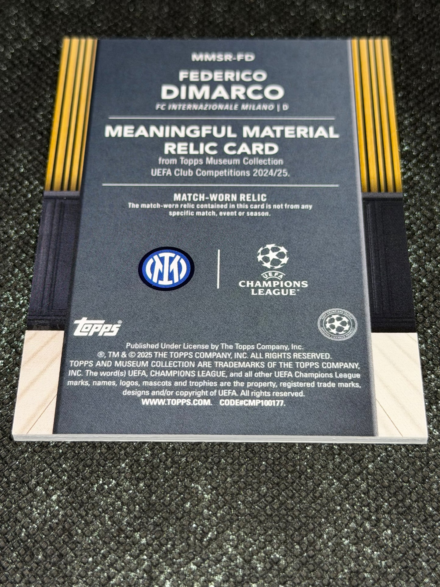 2024-25 Topps Museum Collection UEFA Club Competitions Meaningful Materials Relic Card 081/150 - Federico Dimarco