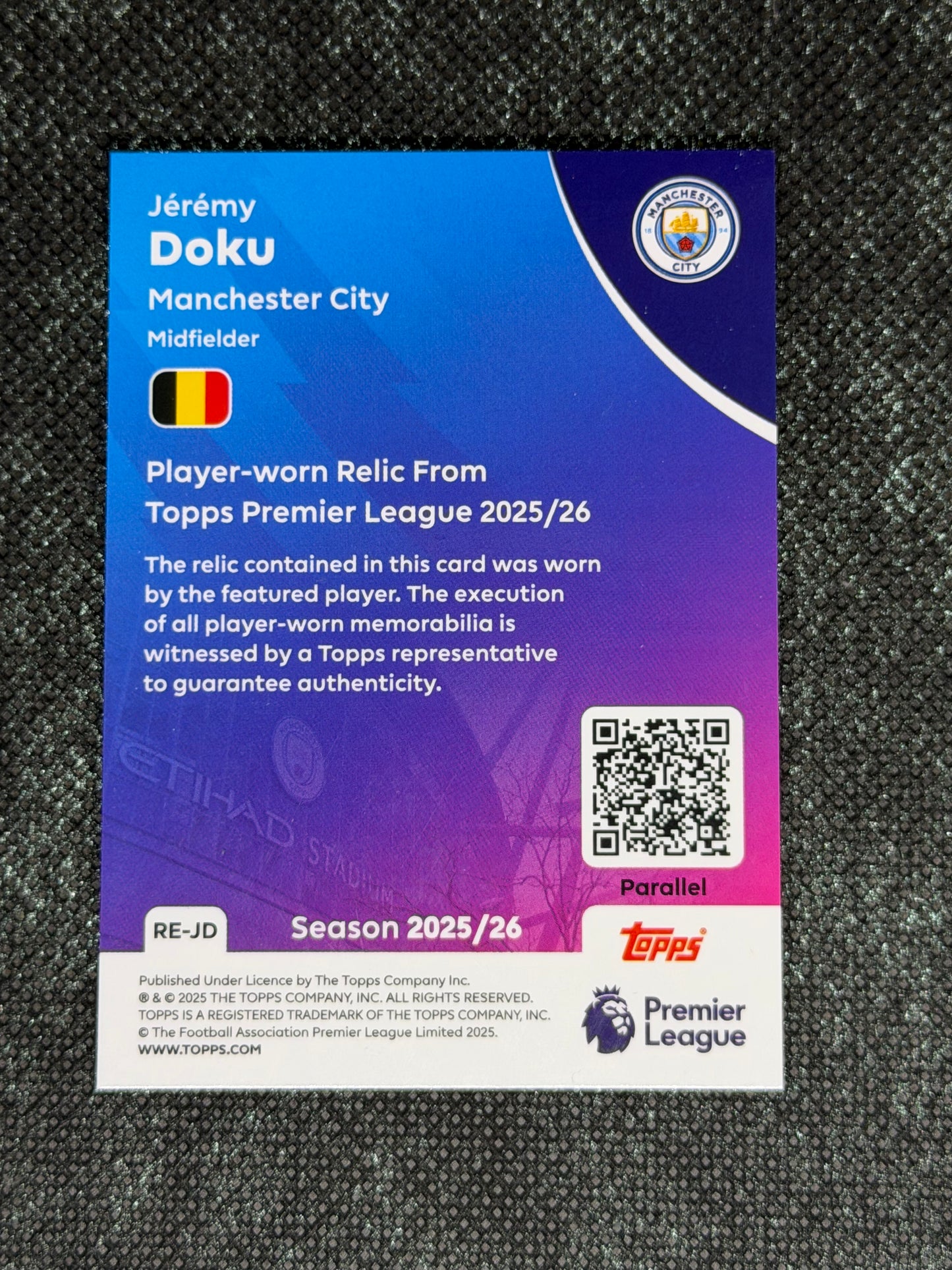 2025-26 Topps Premier League Player Worn Relic 111/199 - Jeremy Doku