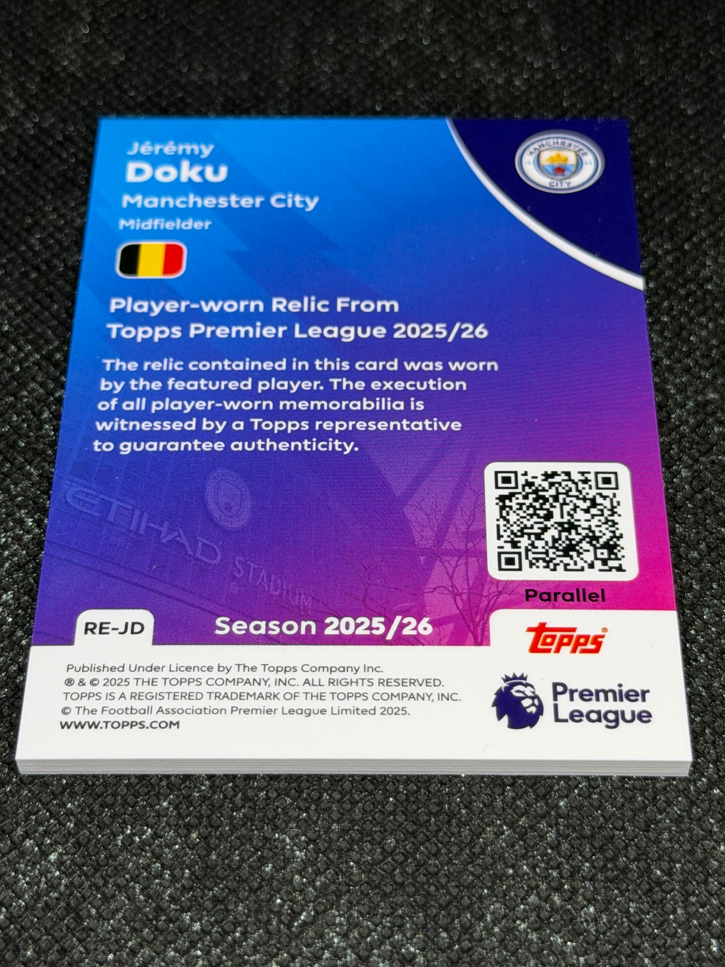 2025-26 Topps Premier League Player Worn Relic 111/199 - Jeremy Doku