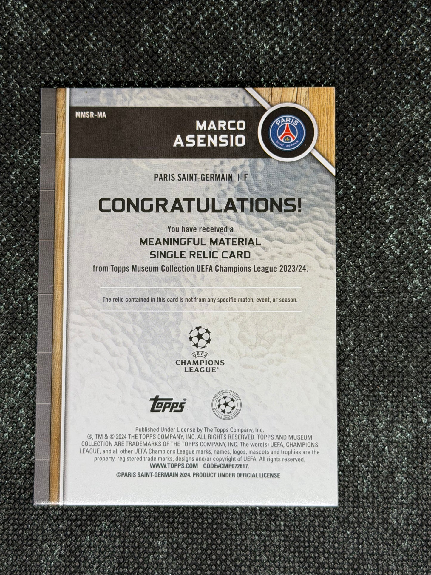 2024-25 Topps Museum Collection UEFA Club Competitions Meaningful Materials Relic Card 161/299 - Marco Asensio
