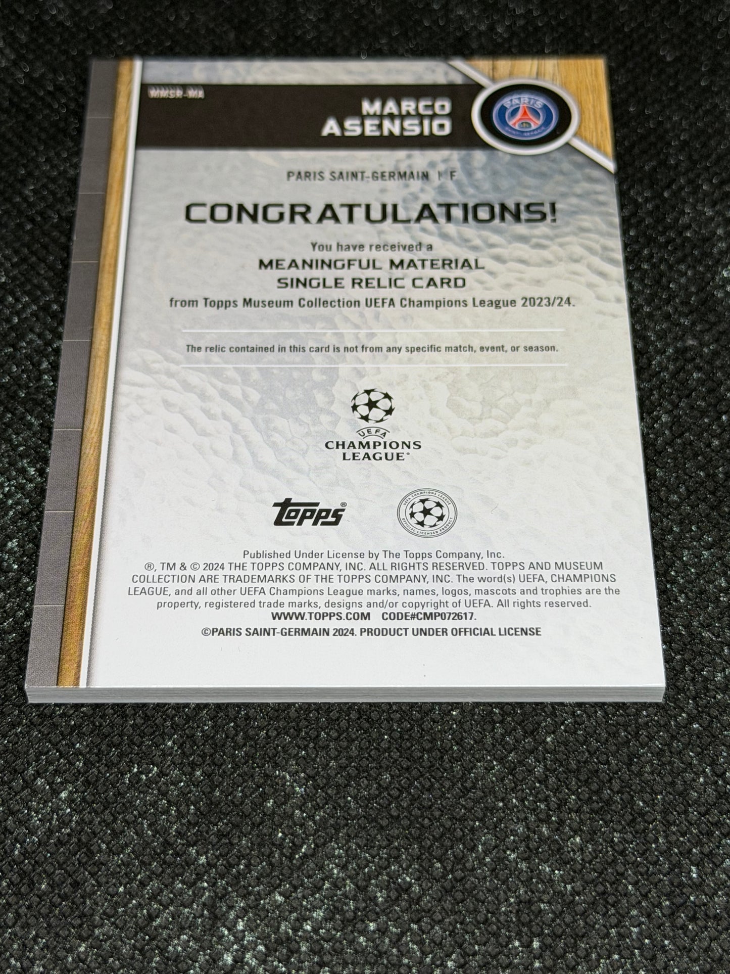 2024-25 Topps Museum Collection UEFA Club Competitions Meaningful Materials Relic Card 161/299 - Marco Asensio