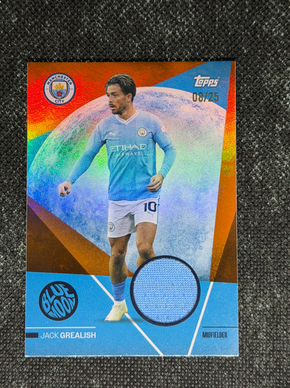 2023-24 Topps Manchester City Team Set Blue Moon Relic Card 08/25 - Jack Grealish