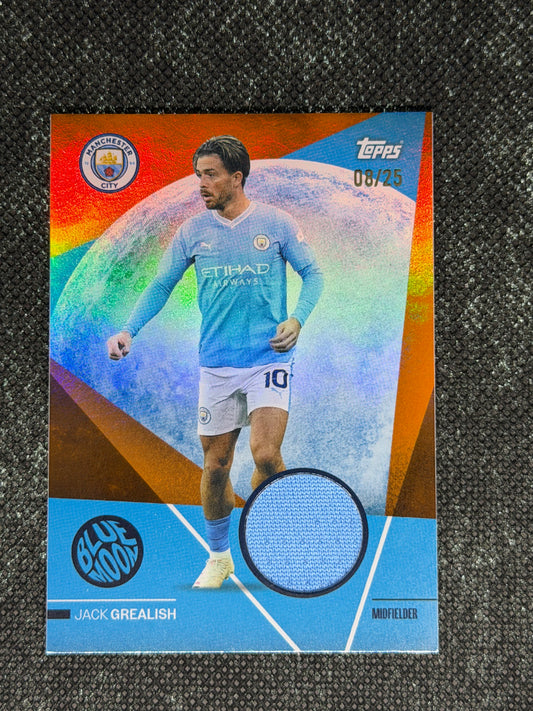 2023-24 Topps Manchester City Team Set Blue Moon Relic Card 08/25 - Jack Grealish