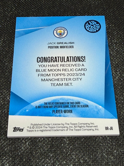 2023-24 Topps Manchester City Team Set Blue Moon Relic Card 08/25 - Jack Grealish
