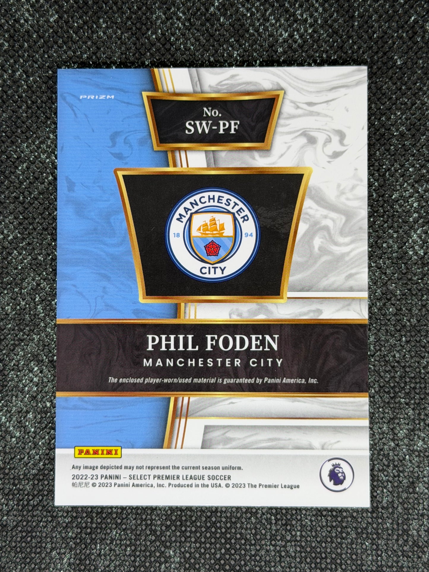 2022-23 Panini Select Premier League Soccer Swatches Silver Prizm - Phil Foden