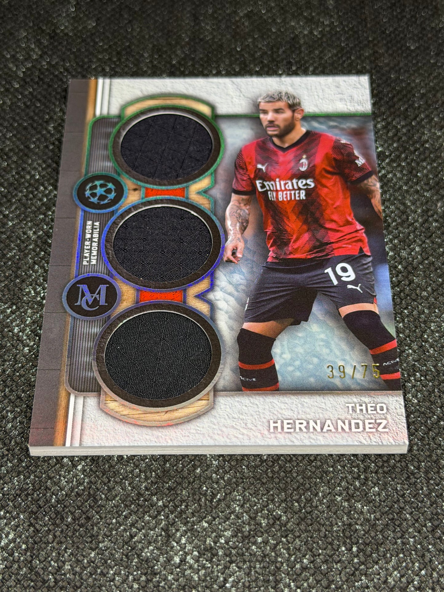 2024-25 Topps Museum Collection UEFA Club Competitions Single Player Triple Relic Card 39/75 - Theo Hernandez