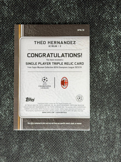 2024-25 Topps Museum Collection UEFA Club Competitions Single Player Triple Relic Card 39/75 - Theo Hernandez