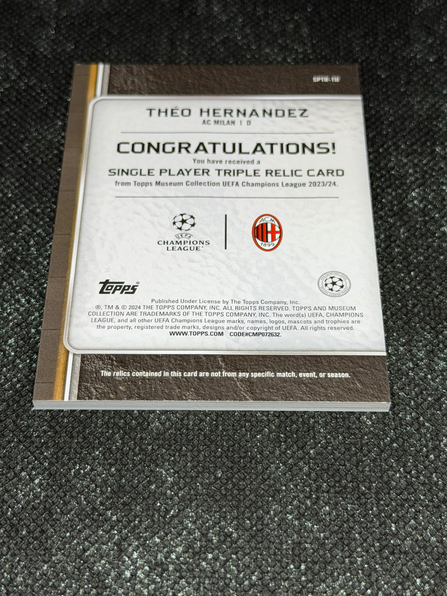 2024-25 Topps Museum Collection UEFA Club Competitions Single Player Triple Relic Card 39/75 - Theo Hernandez