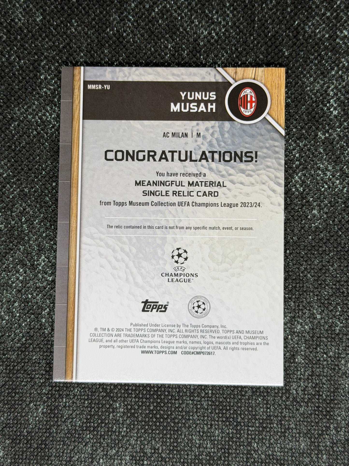 2024-25 Topps Museum Collection UEFA Club Competitions Meaningful Material Single Relic Card 059/199 - Yunus Musah