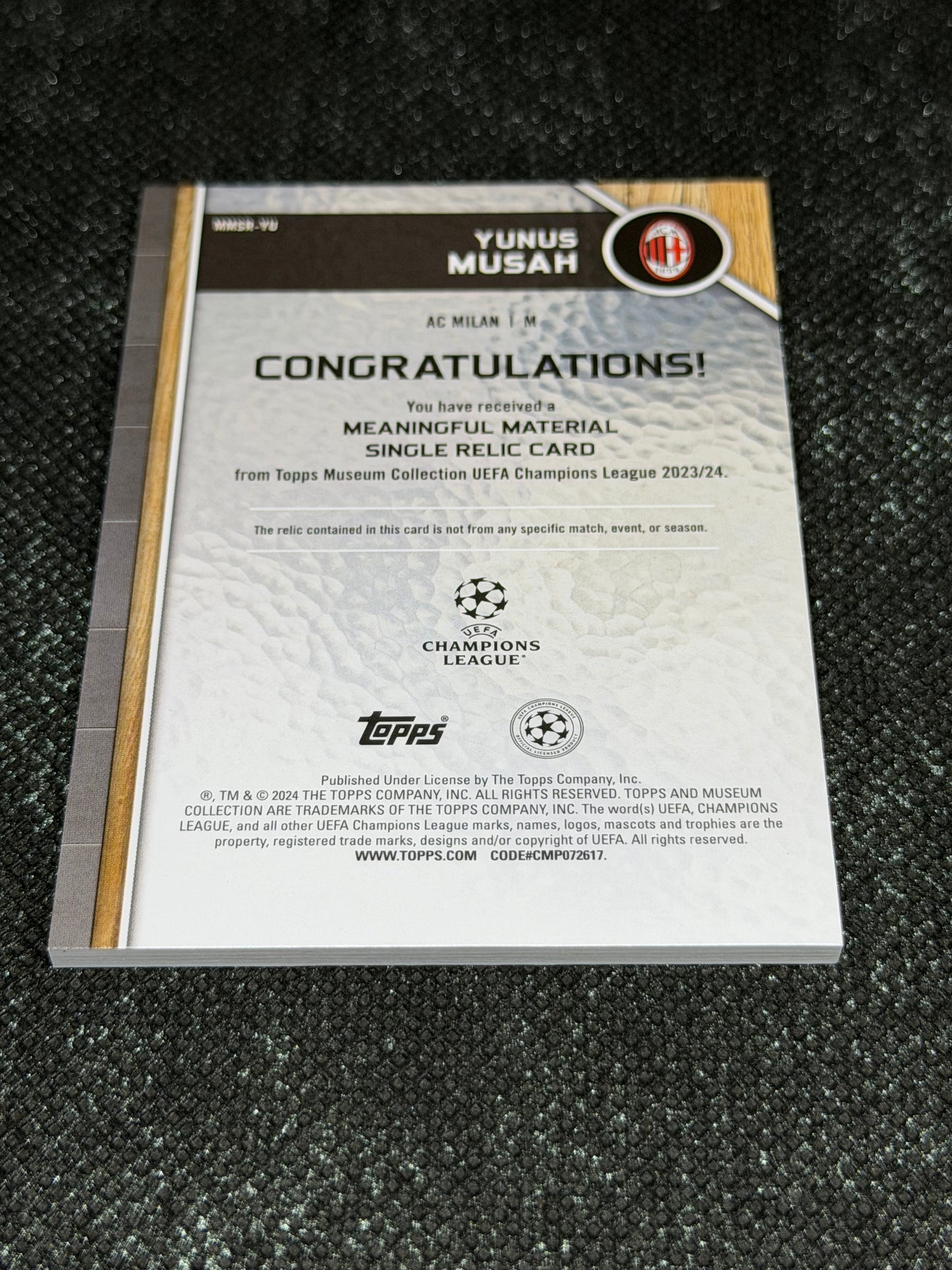 2024-25 Topps Museum Collection UEFA Club Competitions Meaningful Material Single Relic Card 059/199 - Yunus Musah