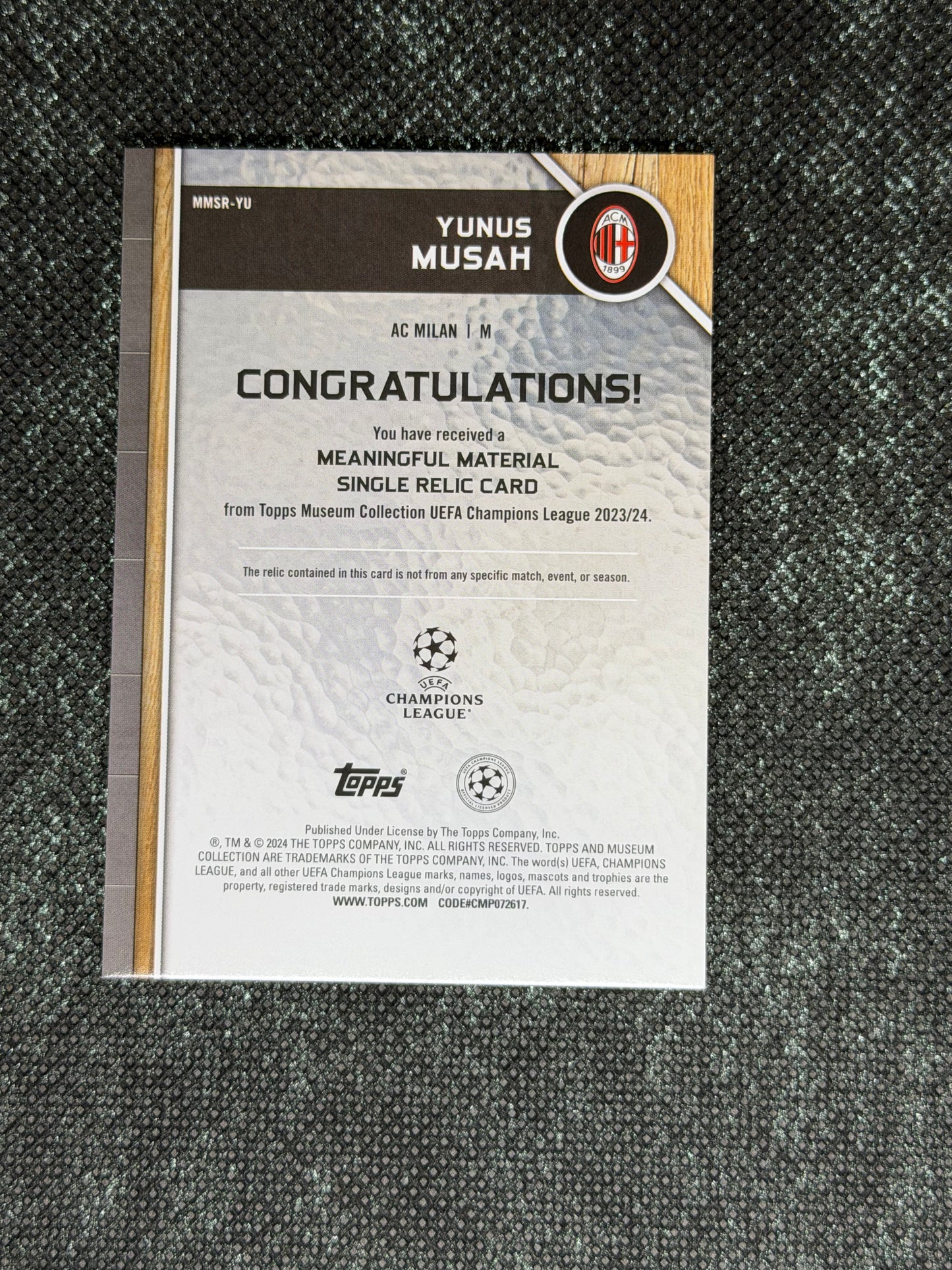 2024-25 Topps Museum Collection UEFA Club Competitions Meaningful Material Single Relic Card 043/199 - Yunus Musah
