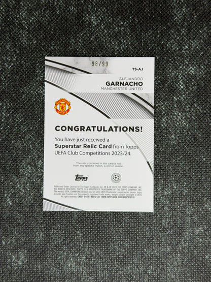 2023-24 Topps UEFA Club Competitions Supestar Relic Card 98/99 - Alejandro Garnacho