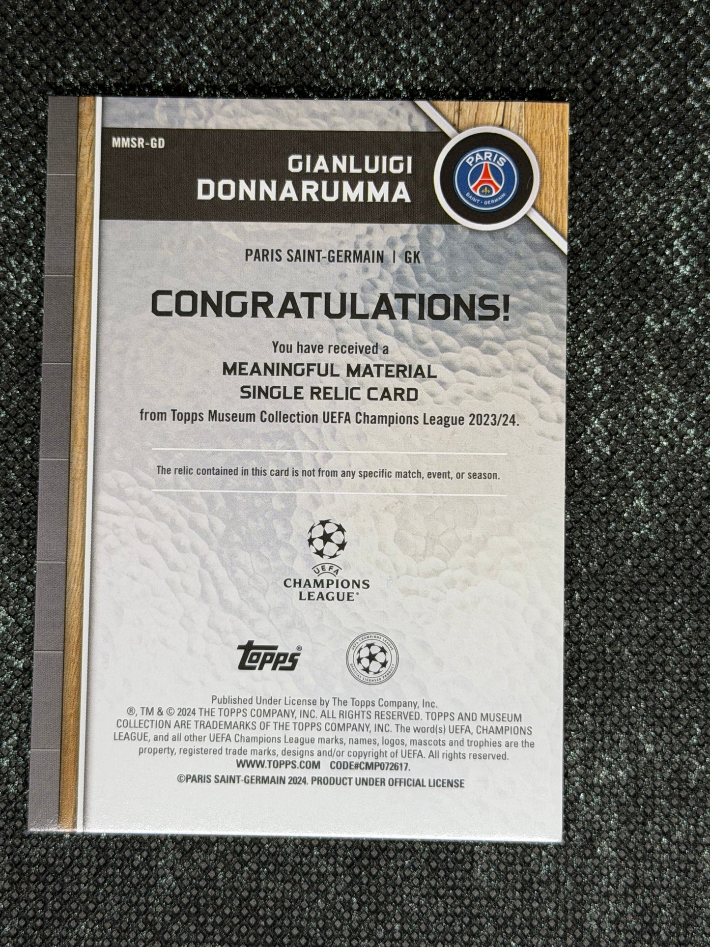 2024-25 Topps Museum Collection UEFA Club Competitions Meaningful Material Relic Card 08/10 - Gianluigi Donnarumma (Copy)