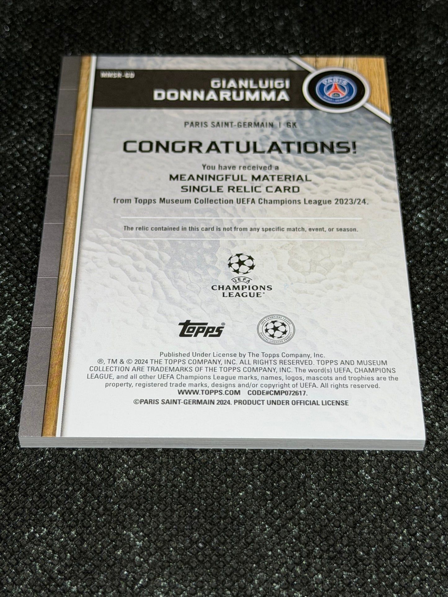2024-25 Topps Museum Collection UEFA Club Competitions Meaningful Material Relic Card 08/10 - Gianluigi Donnarumma (Copy)