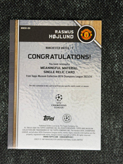 2024-25 Topps Museum Collection UEFA Club Competitions Meaningful Materials Relic Card 20/50 - Rasmus Hojlund