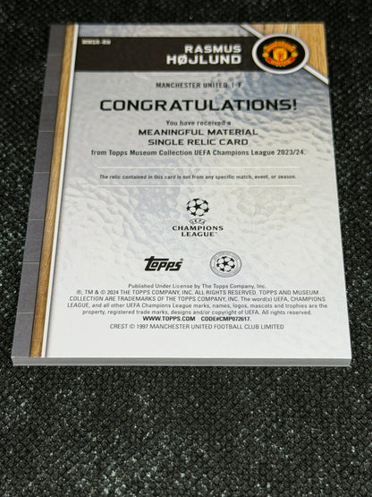 2024-25 Topps Museum Collection UEFA Club Competitions Meaningful Materials Relic Card 20/50 - Rasmus Hojlund