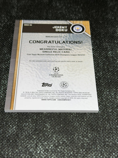 2024-25 Topps Museum Collection UEFA Club Competitions Meaningful Materials Relic Card 58/99 - Jeremy Doku