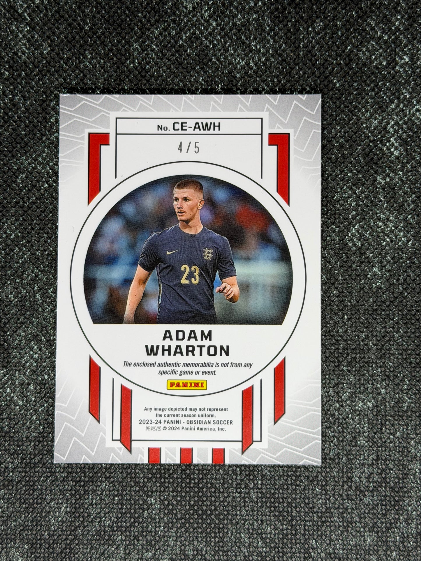 2023-24 Panini Obsidian Soccer Cutting Edge Material RC 4/5 - Adam Wharton