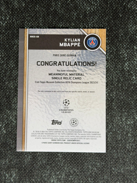2023-24 Topps Museum Collection UEFA Champion League Meaningful Material Single Relic Card 06/10 - Kylian Mbappe
