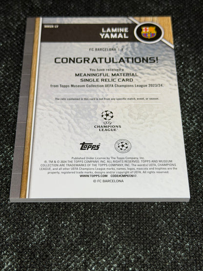 2023-24 Topps Museum Collection UEFA Champions League Meaningful Materials Single Relic Card RC 014/150 - Lamine Yamal