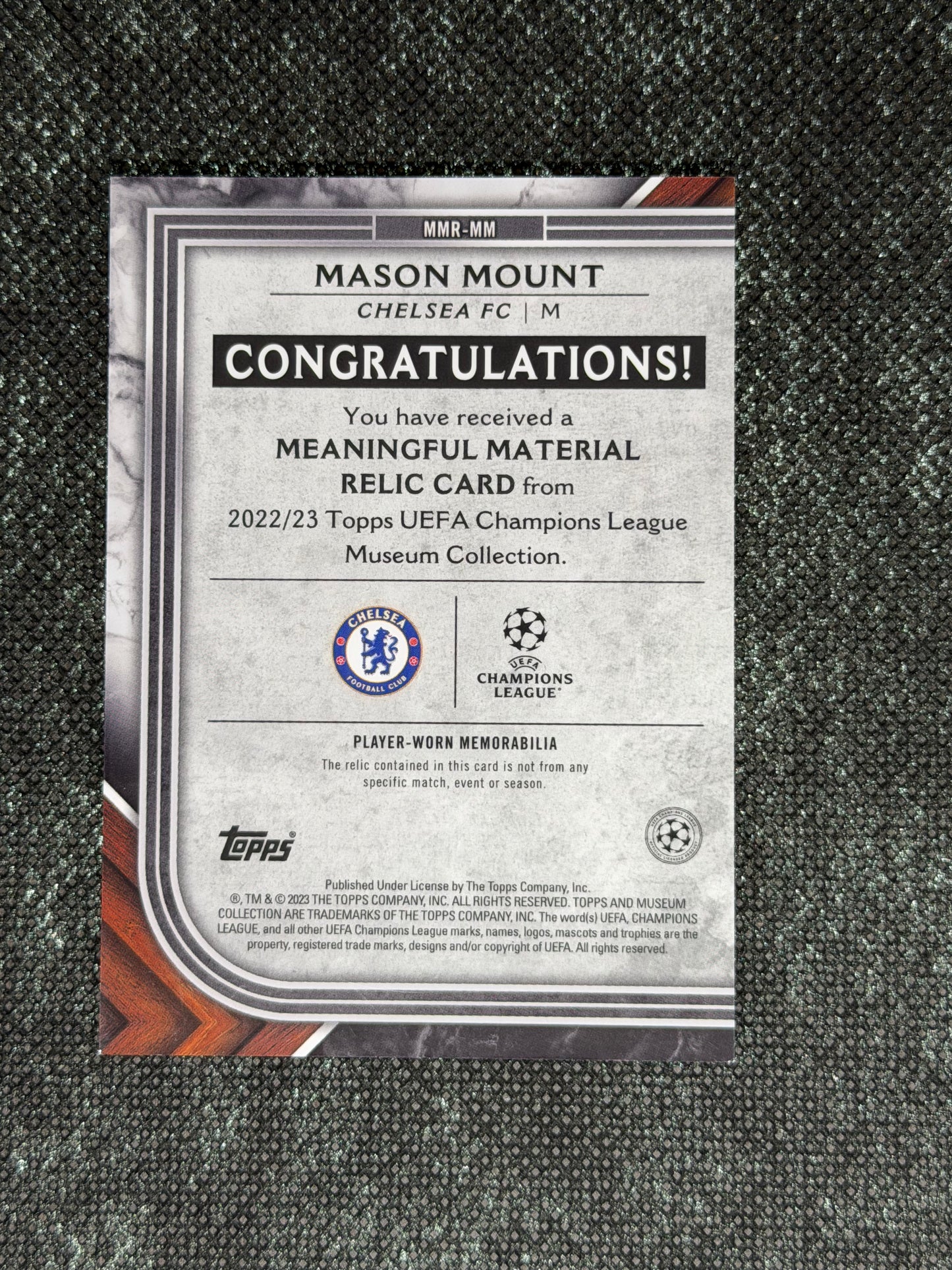 2022-23 Topps UEFA Champions League Museum Collection Meaningful Material Relic Card 029/250 - Mason Mount