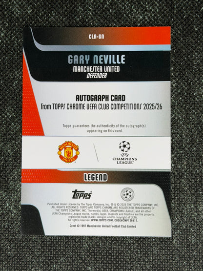 2025-26 Topps Chrome UEFA Club Competitions Green Autograph 23/99 - Gary Neville