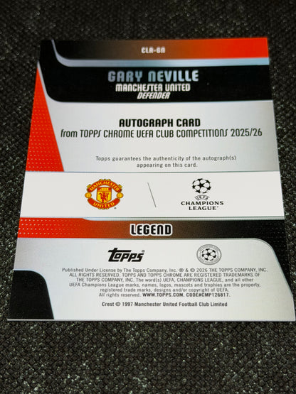 2025-26 Topps Chrome UEFA Club Competitions Green Autograph 23/99 - Gary Neville