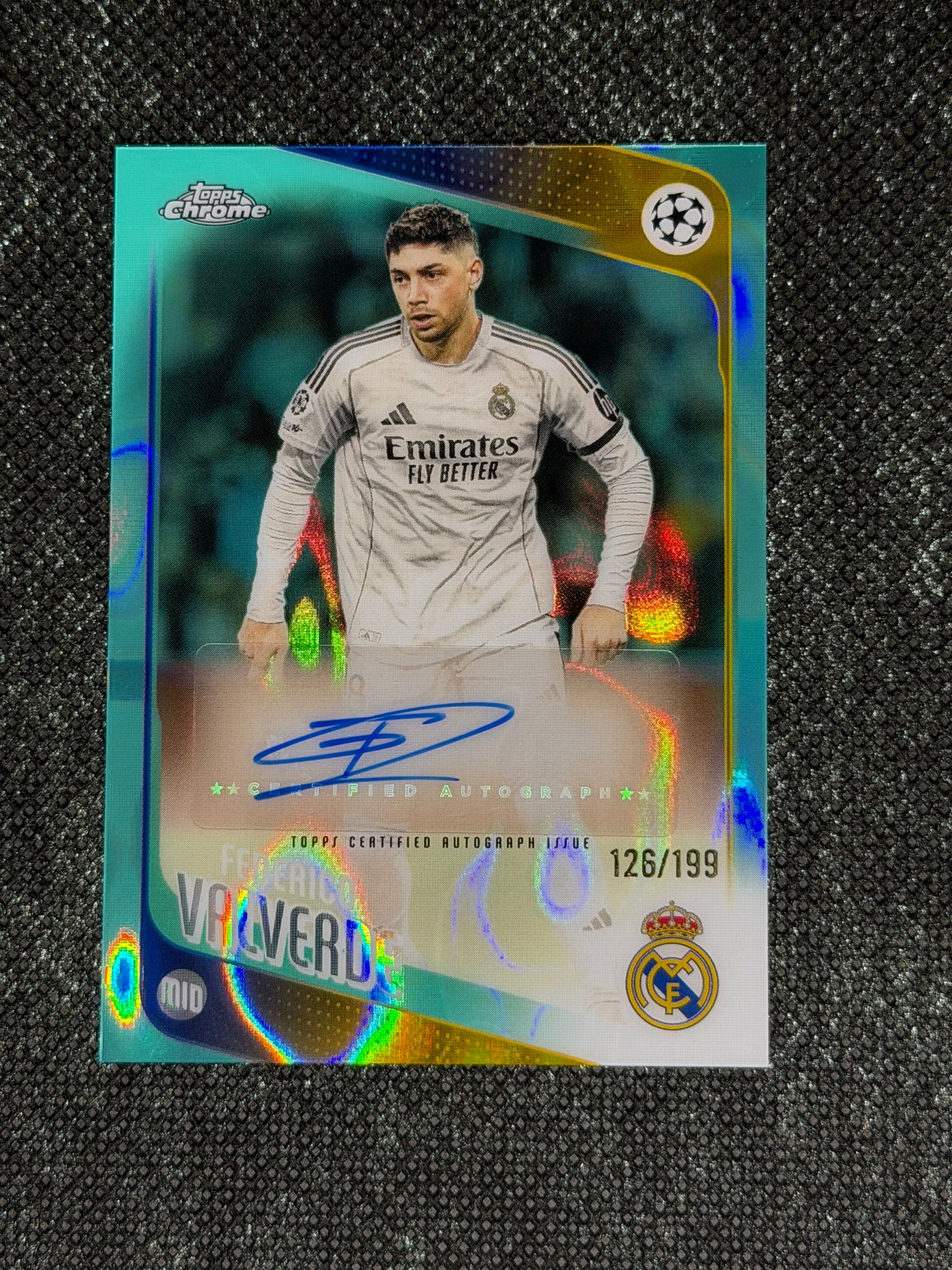 2025-26 Topps Chrome UEFA Club Competitions Autograph Card Aqua 126/199 - Frederico Valverde