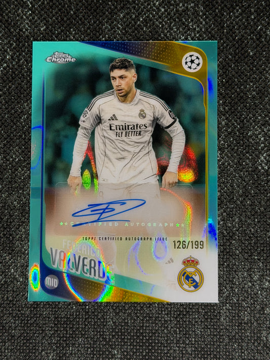 2025-26 Topps Chrome UEFA Club Competitions Autograph Card Aqua 126/199 - Frederico Valverde