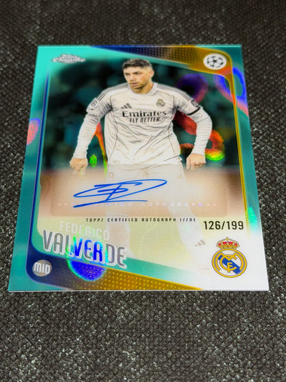 2025-26 Topps Chrome UEFA Club Competitions Autograph Card Aqua 126/199 - Frederico Valverde