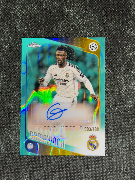2025-26 Topps Chrome UEFA Club Competitions Autograph Card Aqua 093/199 - Eduardo Camavinga