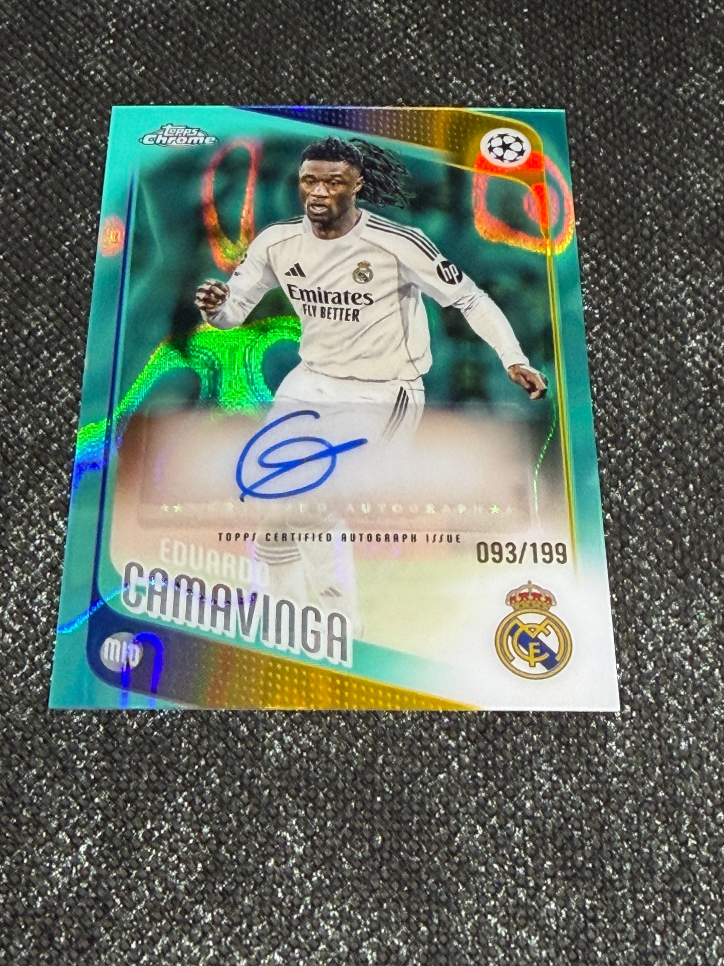 2025-26 Topps Chrome UEFA Club Competitions Autograph Card Aqua 093/199 - Eduardo Camavinga
