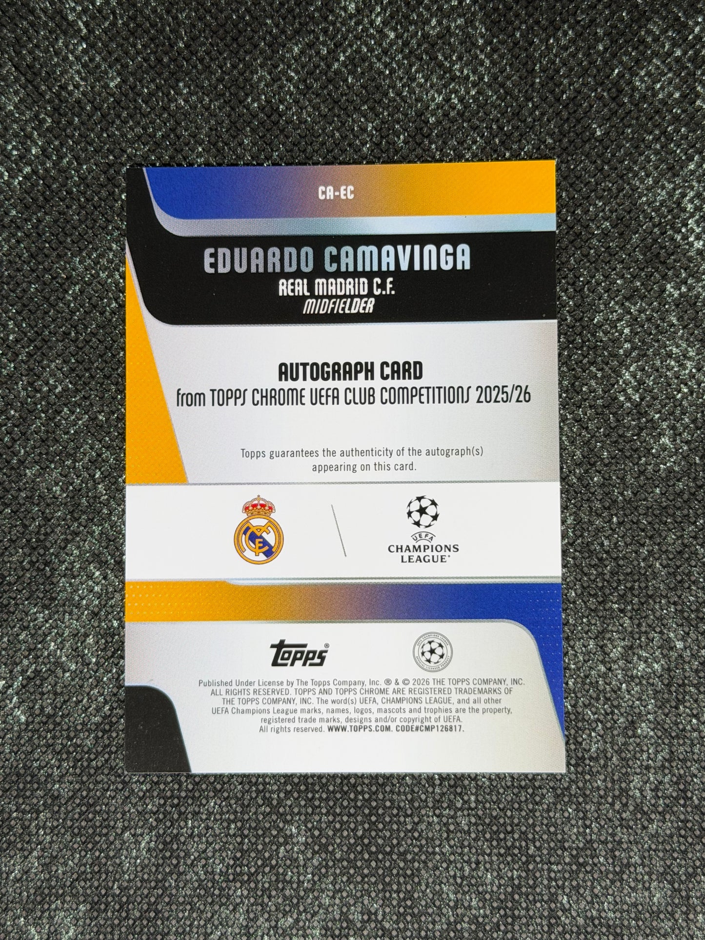 2025-26 Topps Chrome UEFA Club Competitions Autograph Card Aqua 093/199 - Eduardo Camavinga