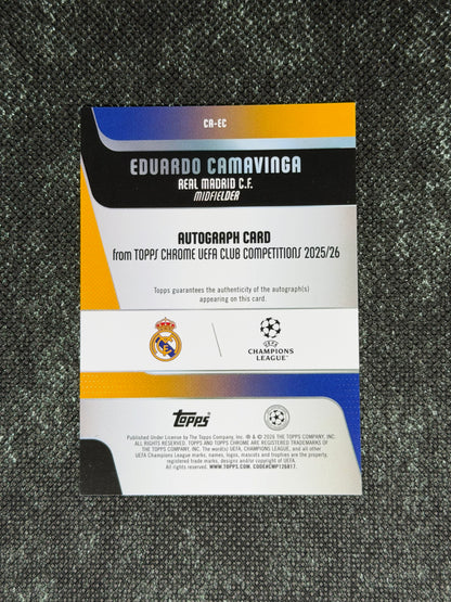 2025-26 Topps Chrome UEFA Club Competitions Autograph Card Aqua 093/199 - Eduardo Camavinga