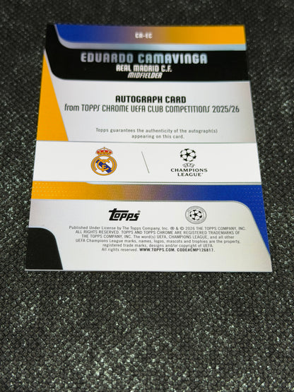 2025-26 Topps Chrome UEFA Club Competitions Autograph Card Aqua 093/199 - Eduardo Camavinga