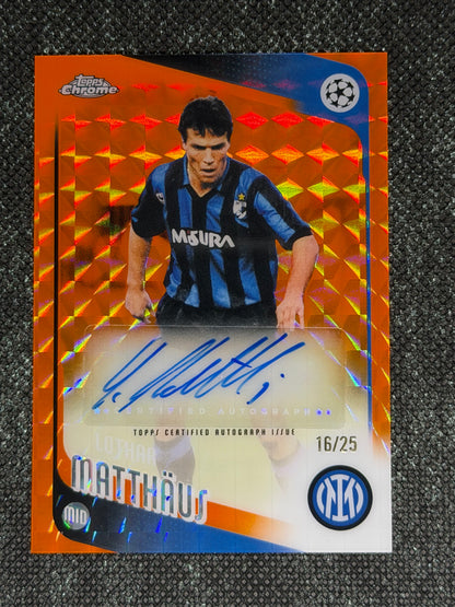 2025-26 Topps Chrome UEFA Club Competitions Autograph Card Orange Geometric 16/25 - Lothar Matthaus