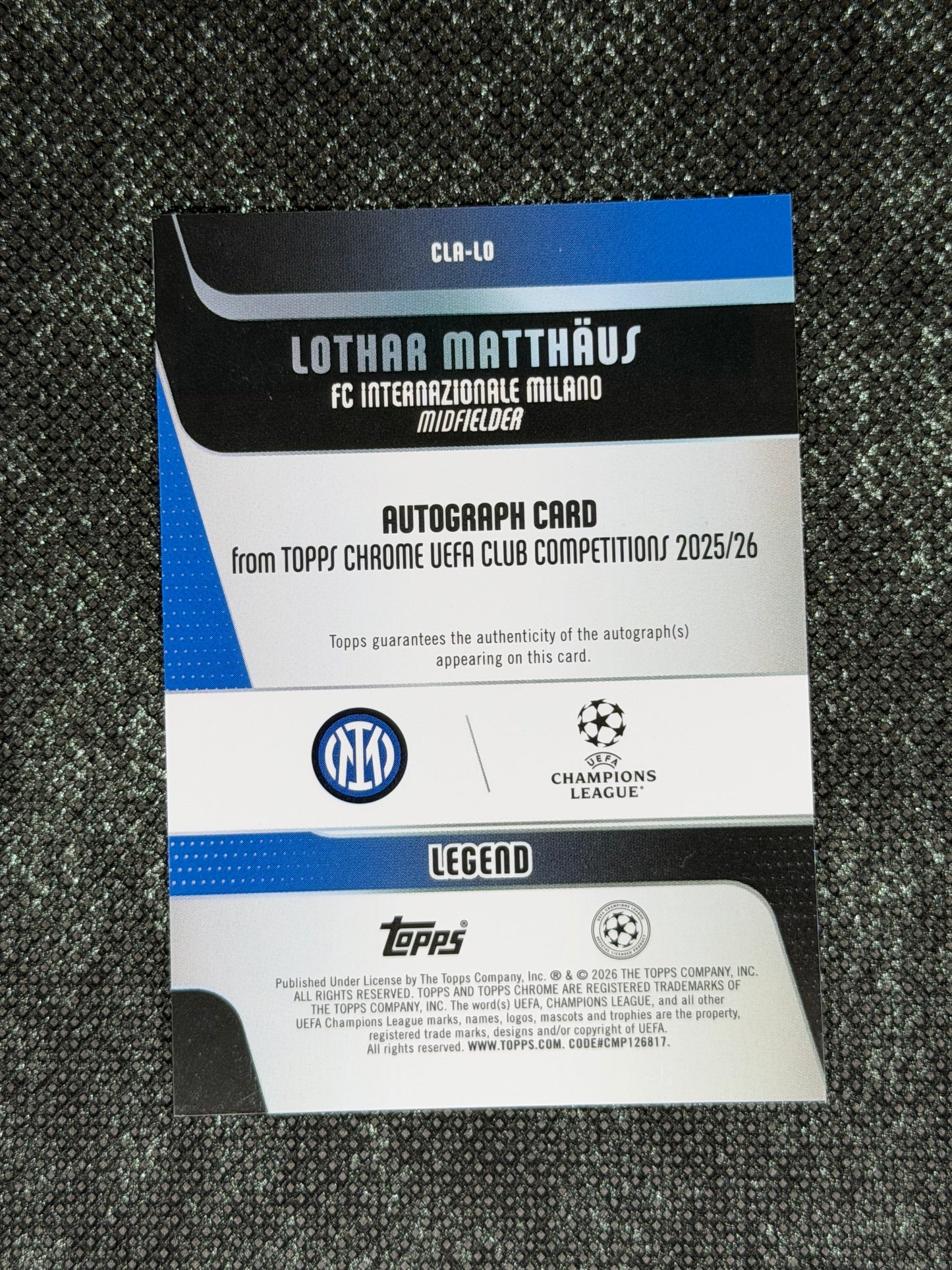 2025-26 Topps Chrome UEFA Club Competitions Autograph Card Orange Geometric 16/25 - Lothar Matthaus